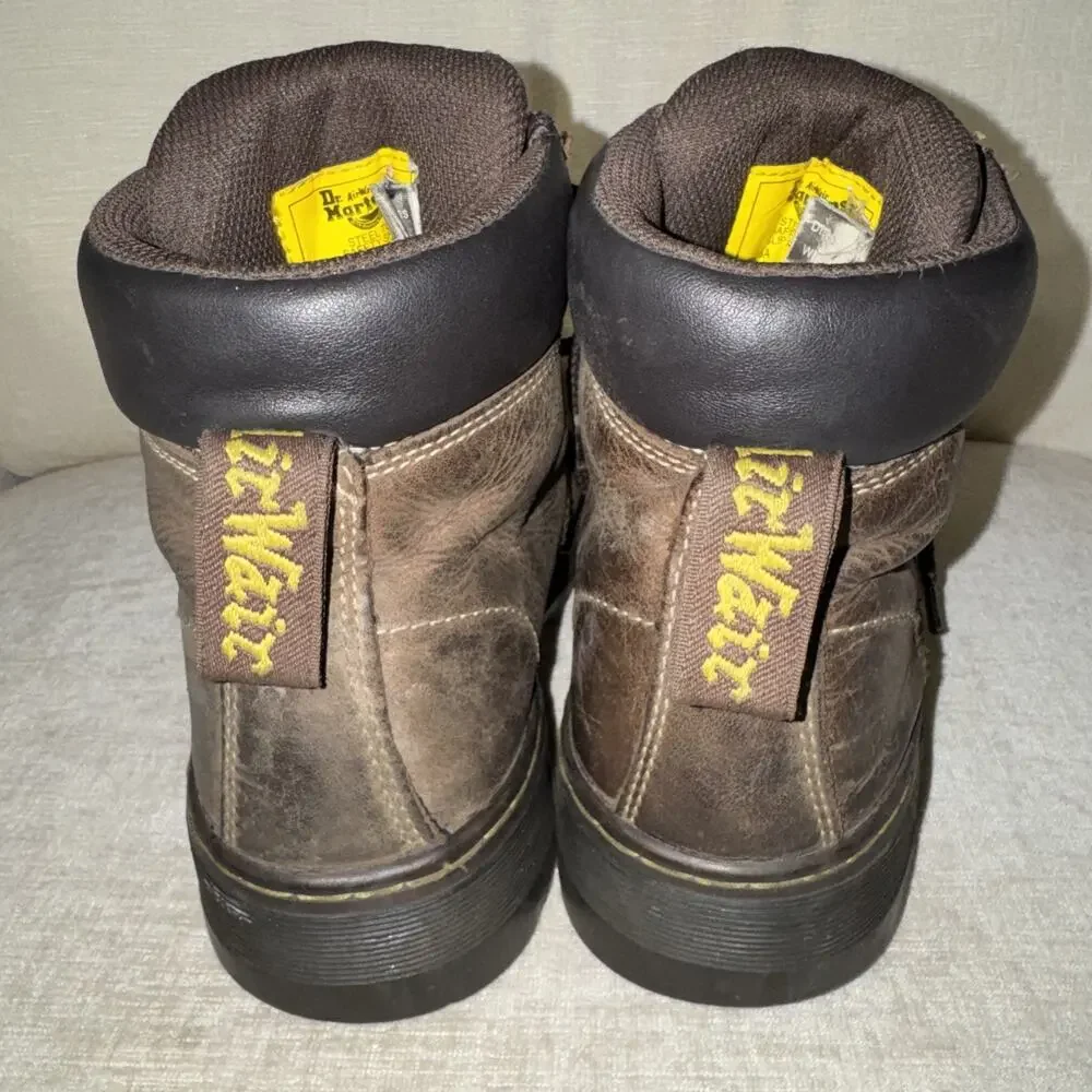 Doc Martens Men Industrial Brown Leather Steel Toe Boot Sz 9 DM347 F2413-11